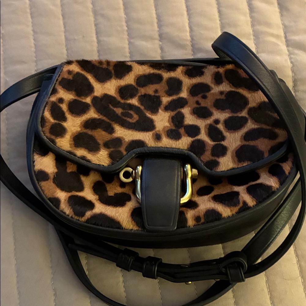 J. Crew Leopard Print Calf Hair Crossbody with Black Trim